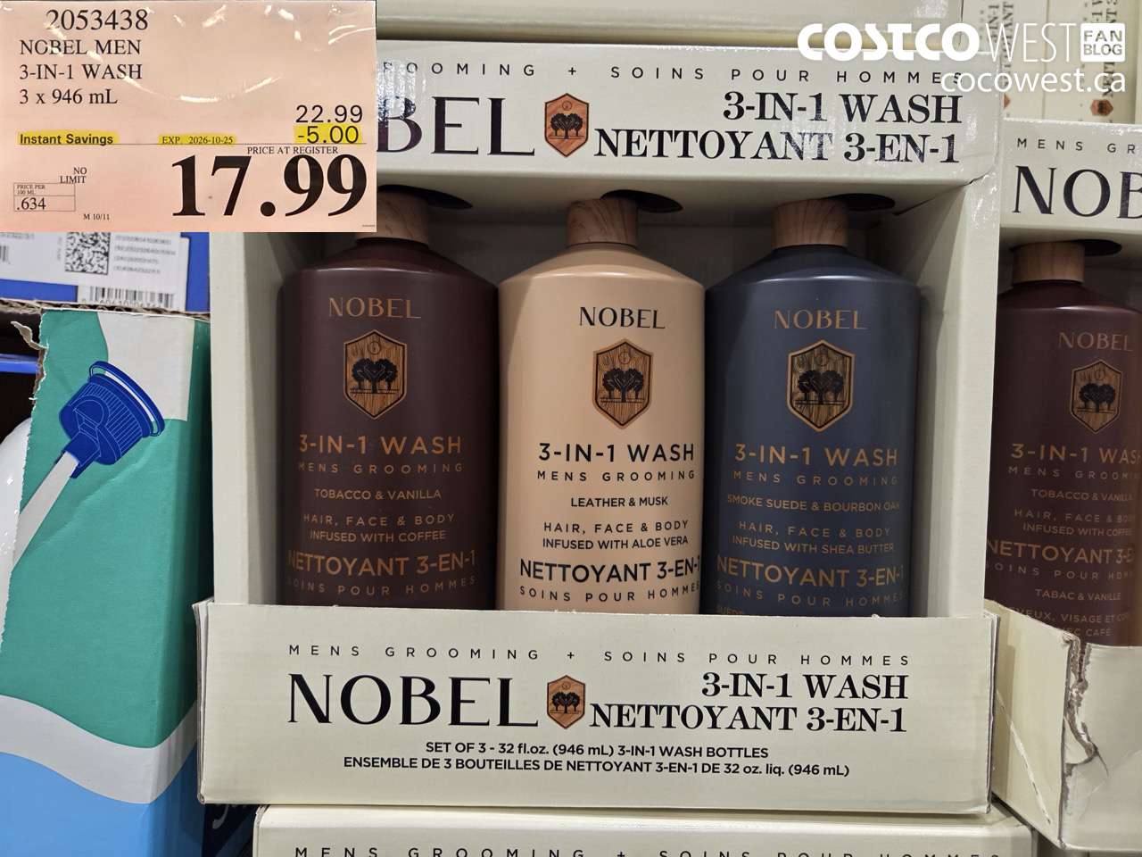 2053438 NOBEL MEN 3-IN-1 WASH 3 X 946 ML ($5.00 INSTANT SAVINGS EXPIRES ON 2026-10-25) $17.99