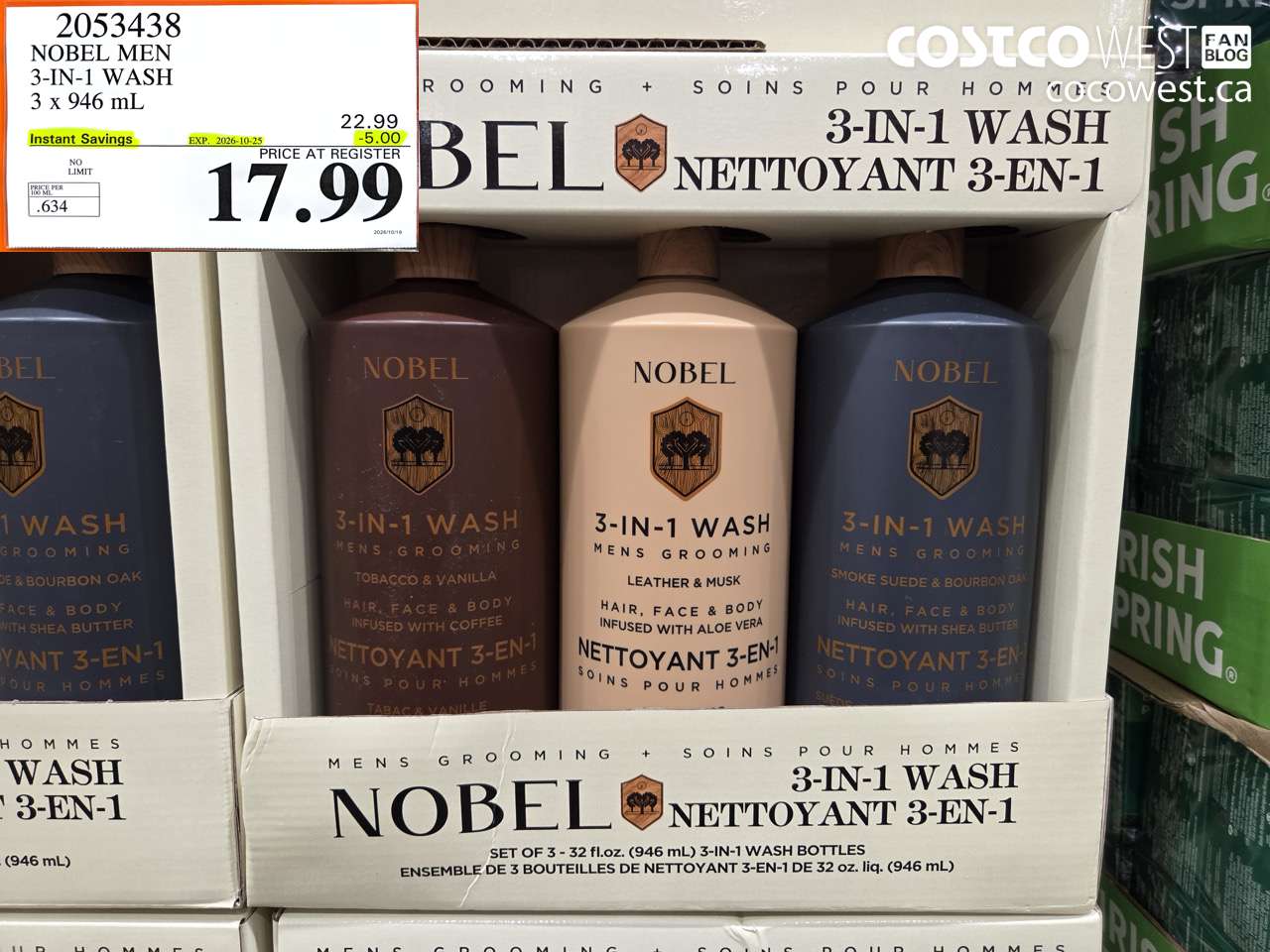 2053438 NOBEL MEN 3-IN-1 WASH 3 X 946 ML ($5.00 INSTANT SAVINGS EXPIRES ON 2026-10-25) $17.99