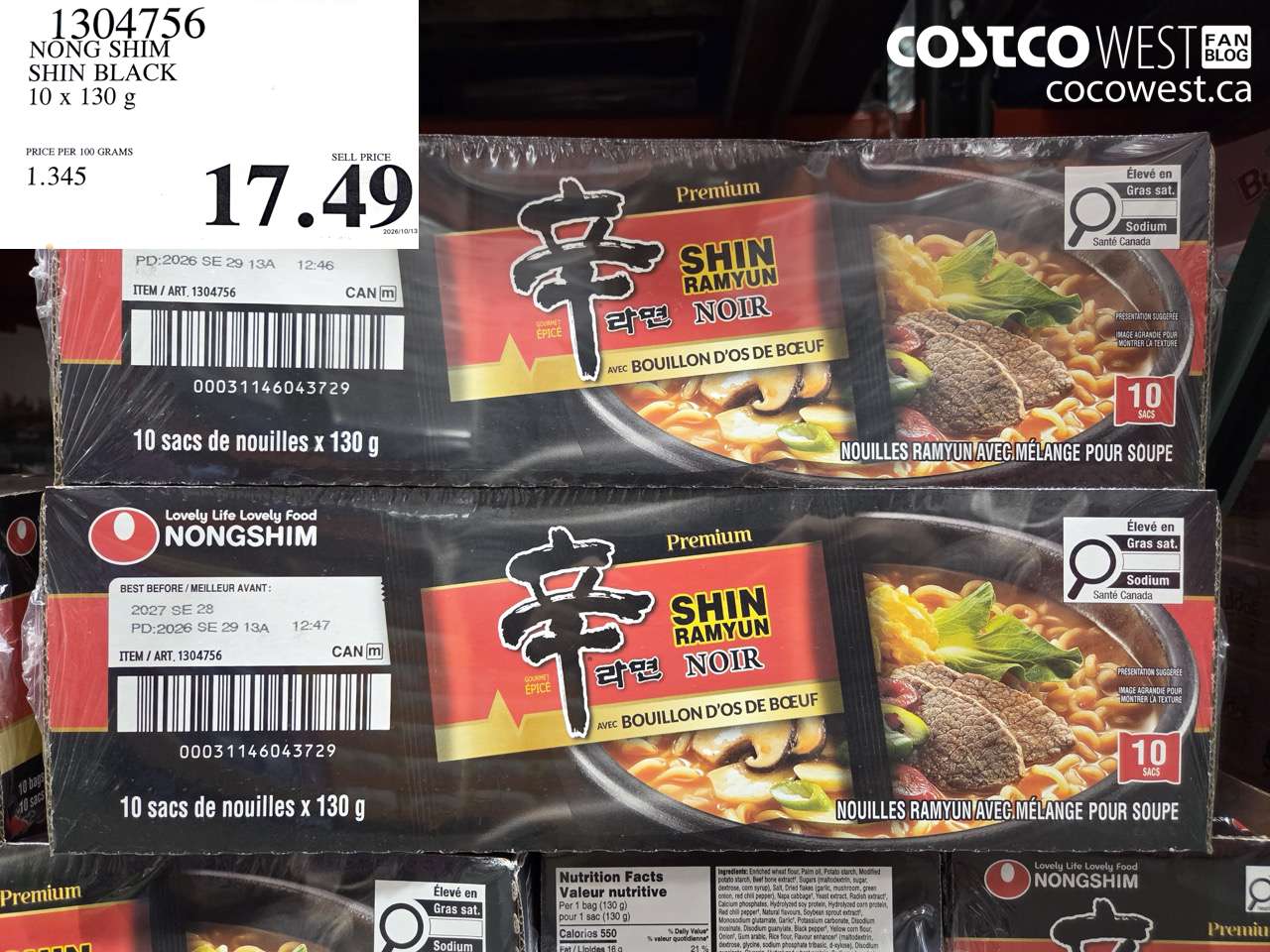 1304756 NONG SHIM SHIN BLACK 10 X 130 G $17.49