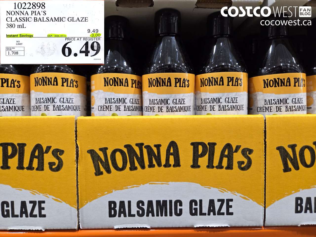1022898 NONNA PIA'S CLASSIC BALSAMIC GLAZE 380 ML ($3.00 INSTANT SAVINGS EXPIRES ON 2026-10-11) $6.49