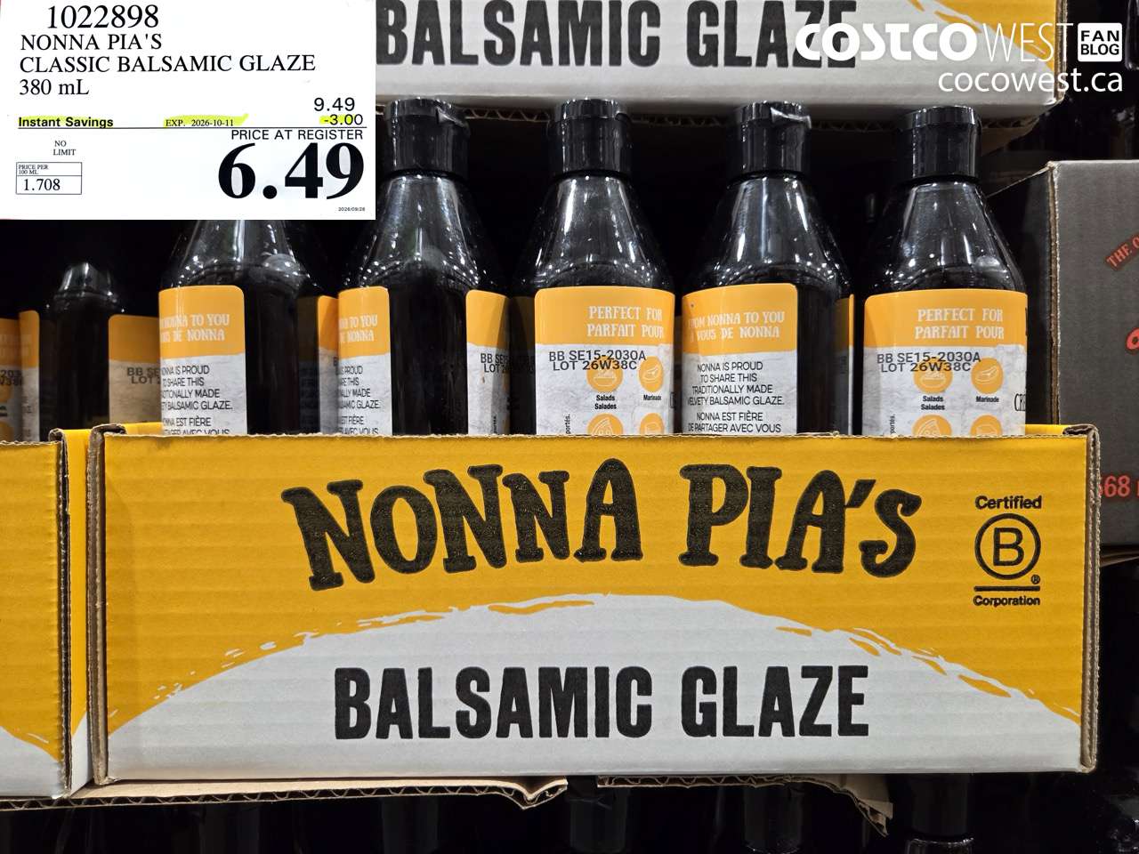 1022898 NONNA PIA'S CLASSIC BALSAMIC GLAZE 380 ML ($3.00 INSTANT SAVINGS EXPIRES ON 2026-10-11) $6.49