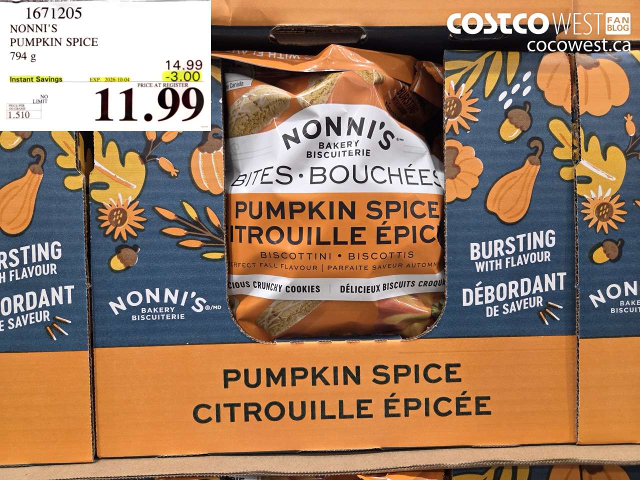 1671205 NONNI'S PUMPKIN SPICE 794 G ($3.00 INSTANT SAVINGS EXPIRES ON 2026-10-04) $11.99