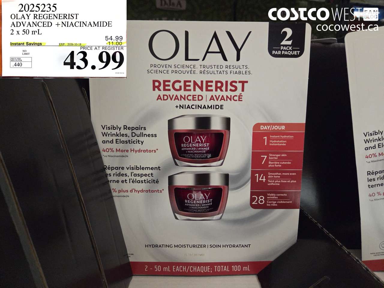 2025235 OLAY REGENERIST ADVANCED + NIACINAMIDE 2 X 50 ML ($11.00 INSTANT SAVINGS EXPIRES ON 2026-10-18) $43.99