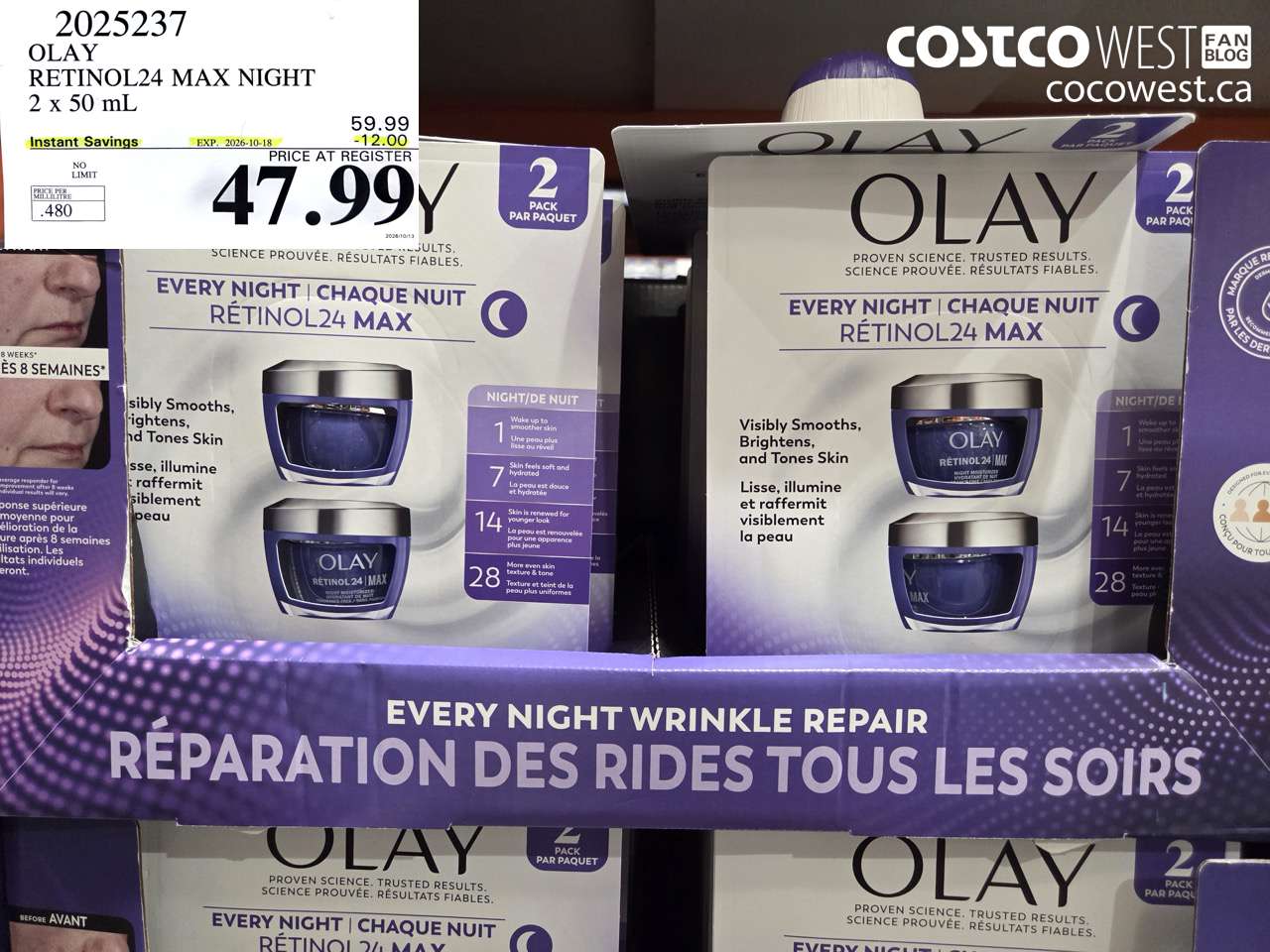 2025237 OLAY RETINOL24 MAX NIGHT 2 X 50 ML ($12.00 INSTANT SAVINGS EXPIRES ON 2026-10-18) $47.99