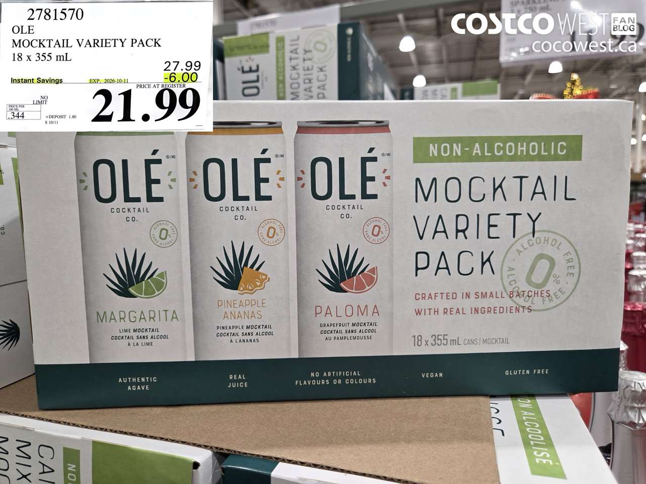 2781570 OLE MOCKTAIL VARIETY PACK 18 X 355 ML ($6.00 INSTANT SAVINGS EXPIRES ON 2026-10-11) $21.99