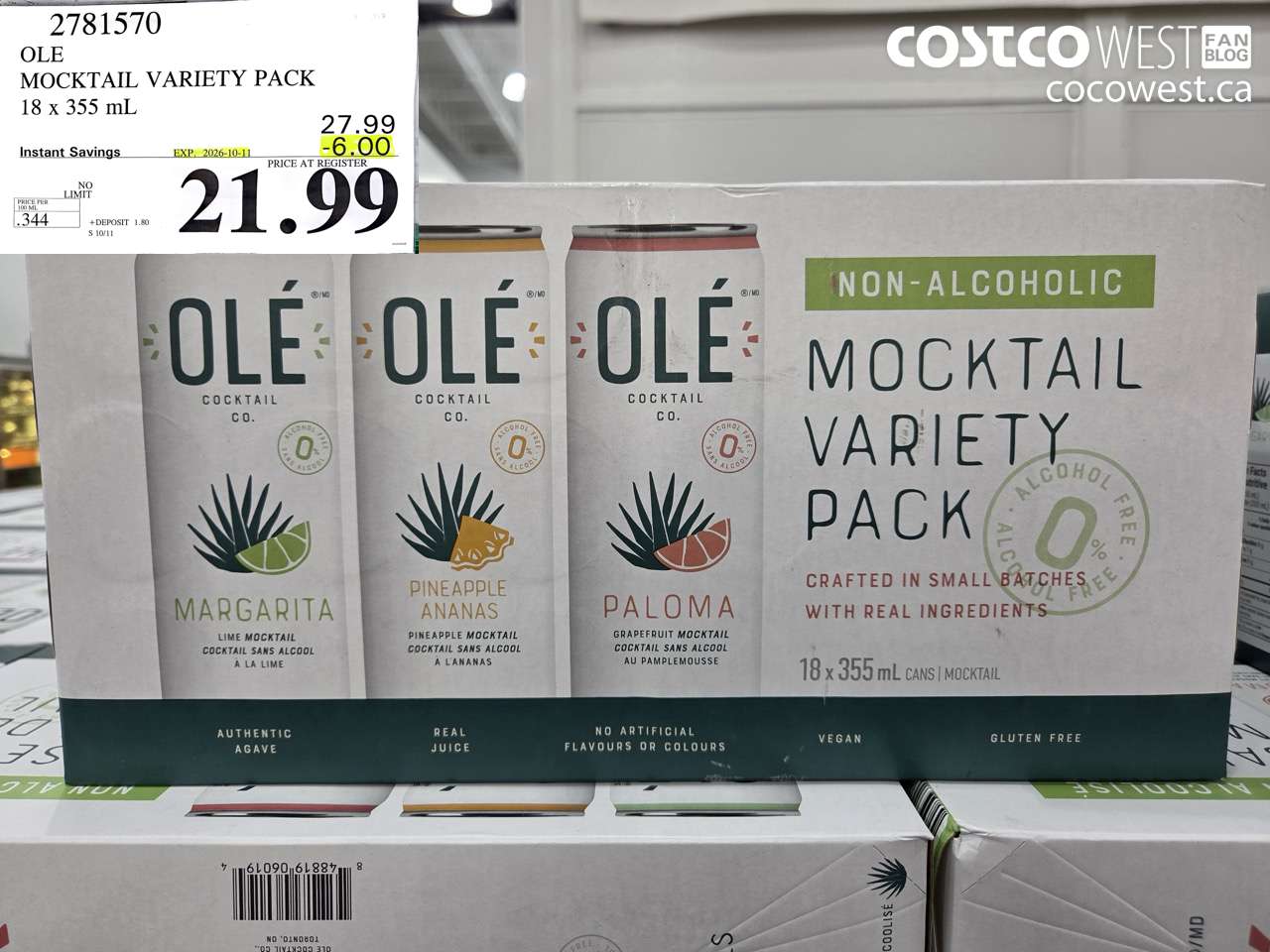 2781570 OLE MOCKTAIL VARIETY PACK 18 X 355 ML ($6.00 INSTANT SAVINGS EXPIRES ON 2026-10-11) $21.99