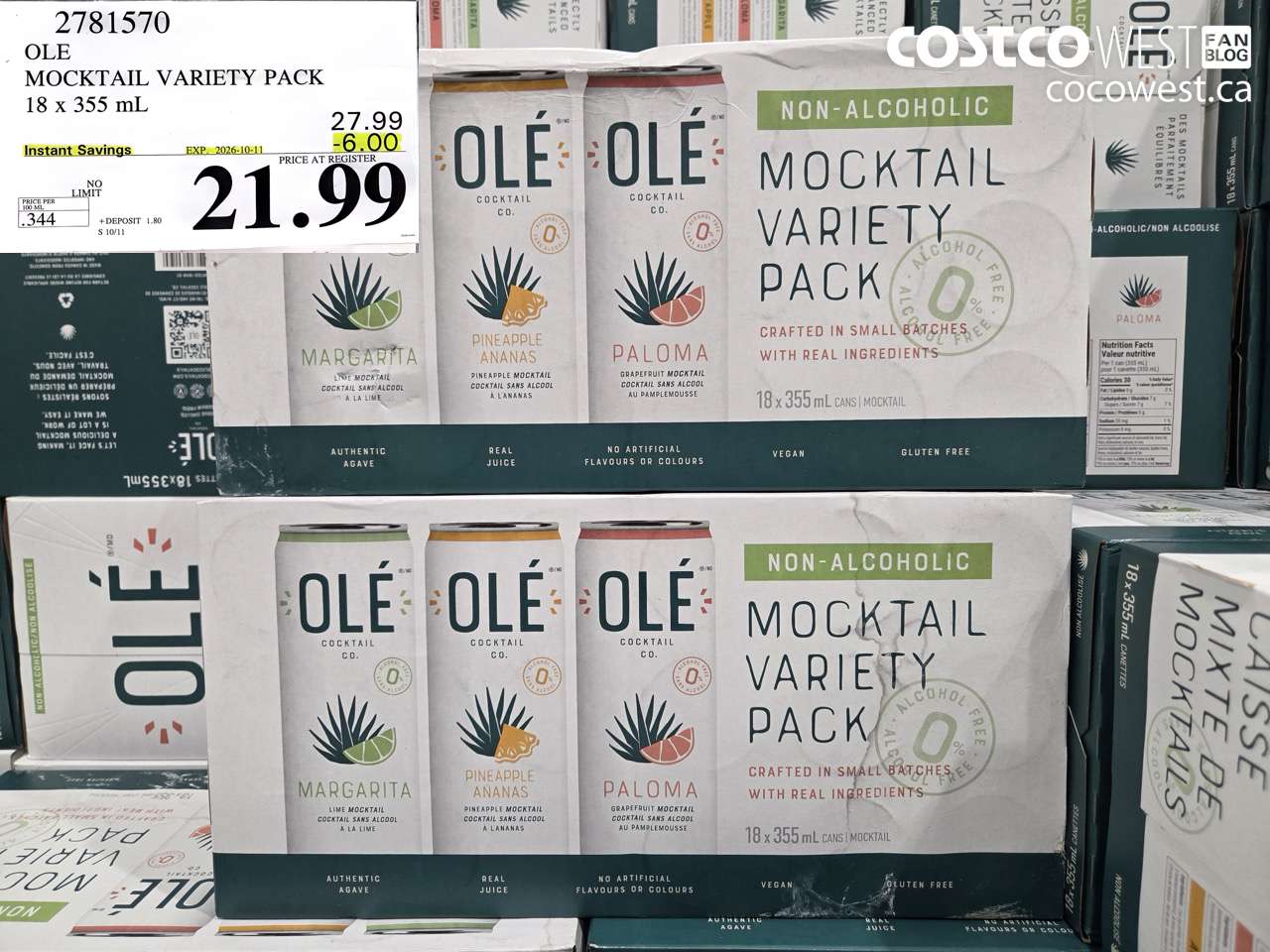 2781570 OLE MOCKTAIL VARIETY PACK 18 X 355 ML ($6.00 INSTANT SAVINGS EXPIRES ON 2026-10-11) $21.99