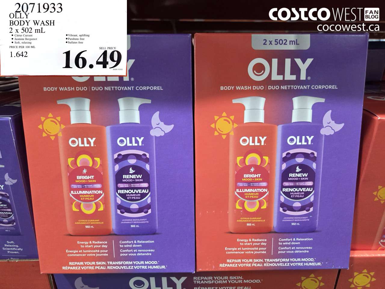 2071933 OLLY BODY WASH 2 X 502 ML $16.49