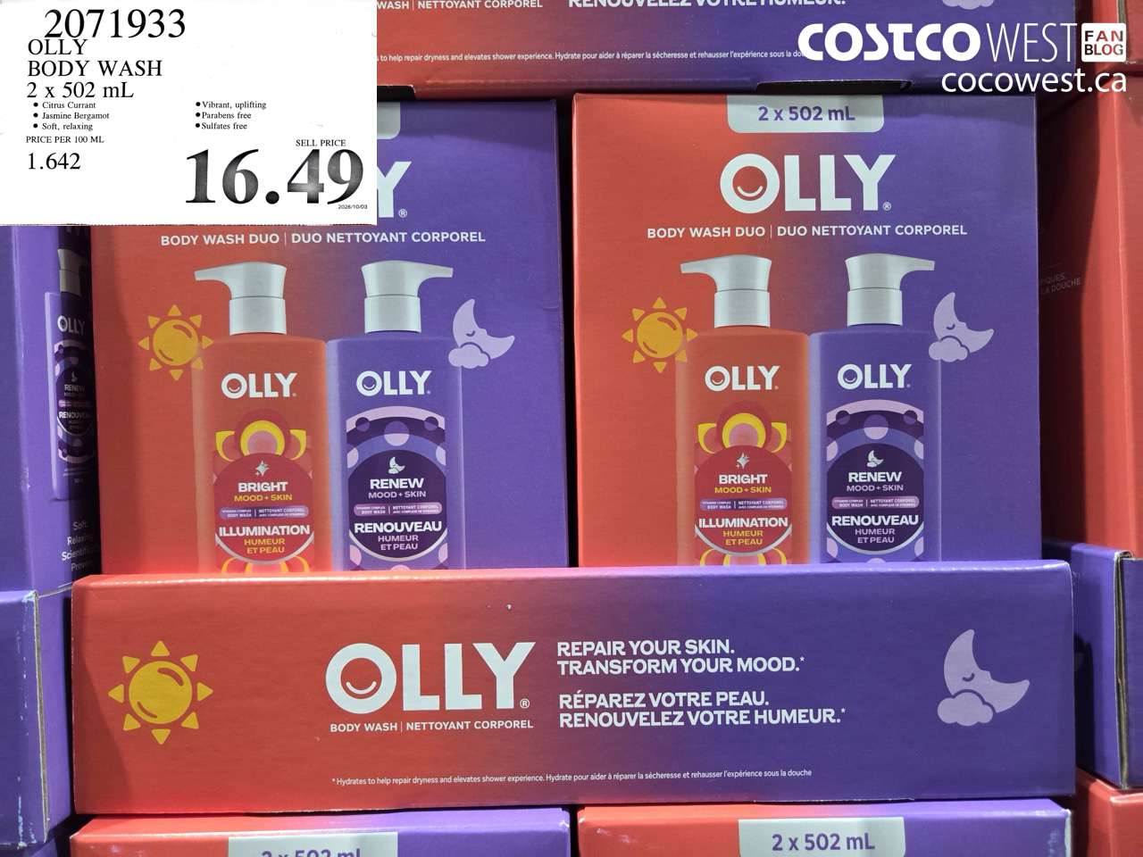 2071933 OLLY BODY WASH 2 X 502 ML $16.49