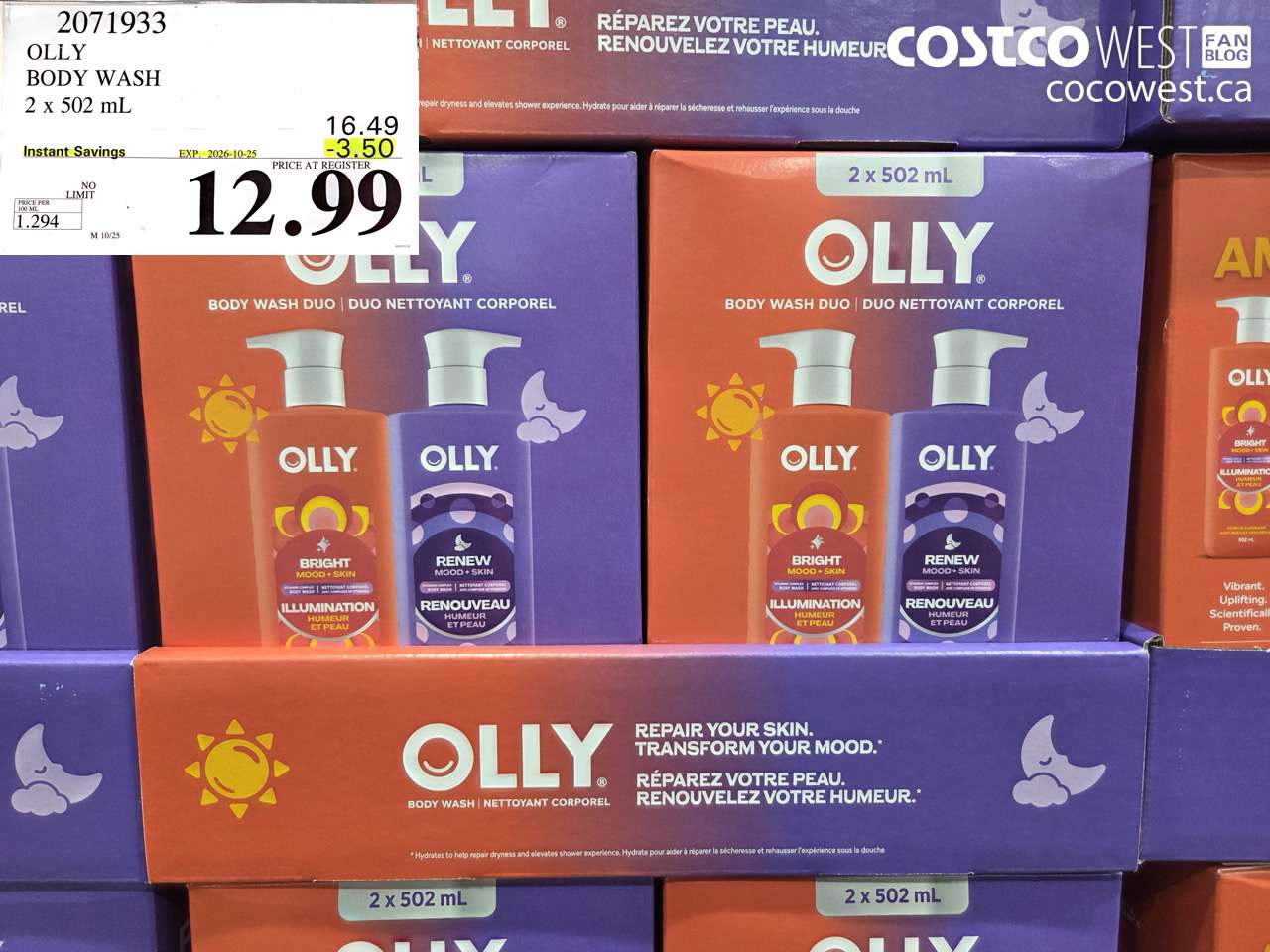 2071933 OLLY BODY WASH 2 X 502 ML ($3.50 INSTANT SAVINGS EXPIRES ON 2026-10-25) $12.99