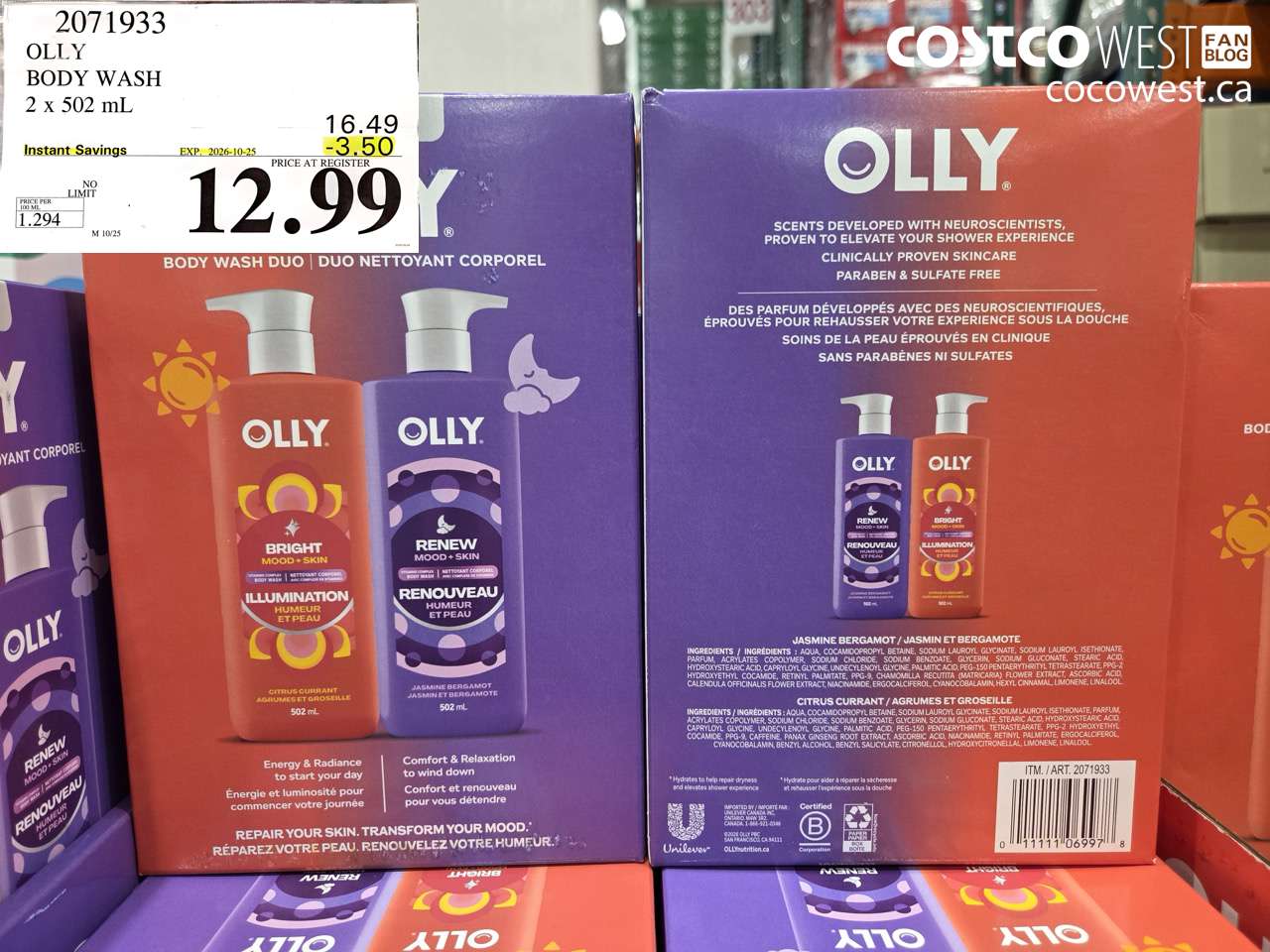 2071933 OLLY BODY WASH 2 X 502 ML ($3.50 INSTANT SAVINGS EXPIRES ON 2026-10-25) $12.99
