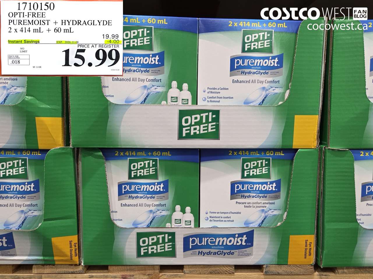 1710150 OPTI-FREE PUREMOIST + HYDRAGLYDE 2 X 414 ML + 60 ML ($4.00 INSTANT SAVINGS EXPIRES ON 2026-11-08) $15.99