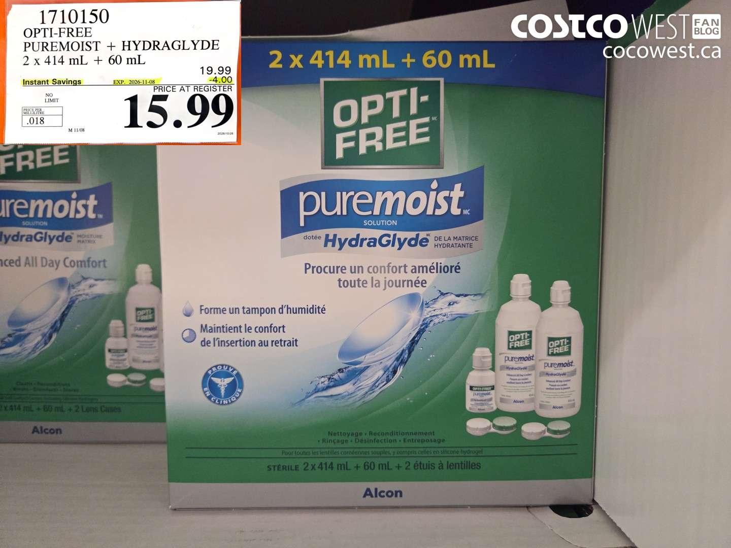 1710150 OPTI-FREE PUREMOIST + HYDRAGLYDE 2 X 414 ML + 60 ML ($4.00 INSTANT SAVINGS EXPIRES ON 2026-11-08) $15.99