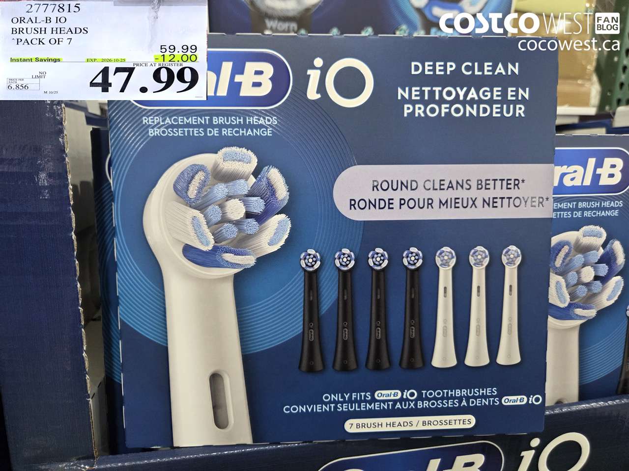 2777815 ORAL-B IO BRUSH HEADS PACK OF 7 ($12.00 INSTANT SAVINGS EXPIRES ON 2026-10-25) $47.99