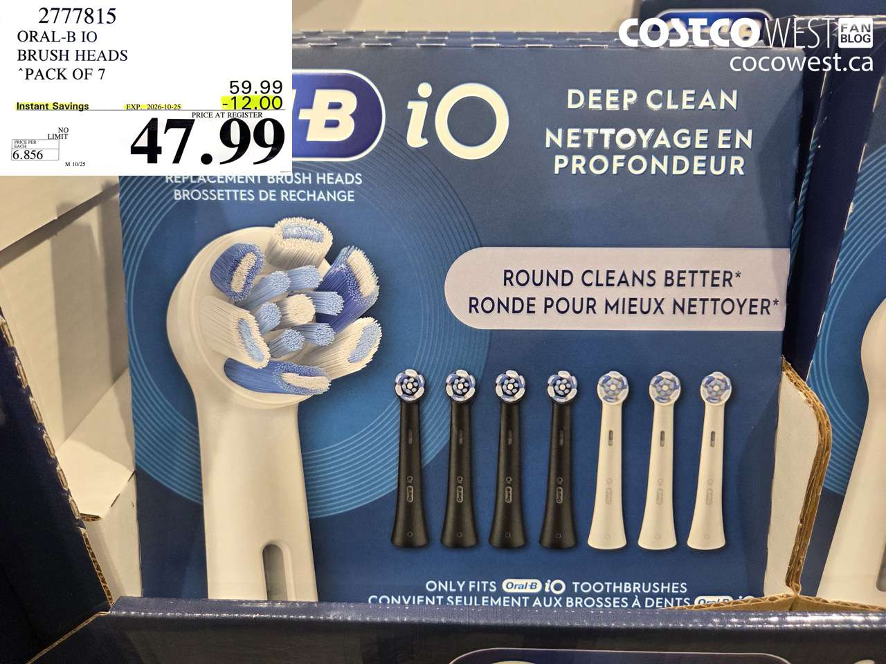 2777815 ORAL-B IO BRUSH HEADS PACK OF 7 ($12.00 INSTANT SAVINGS EXPIRES ON 2026-10-25) $47.99