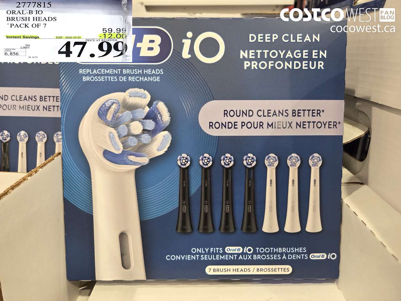 2777815 ORAL-B IO BRUSH HEADS PACK OF 7 ($12.00 INSTANT SAVINGS EXPIRES ON 2026-10-25) $47.99