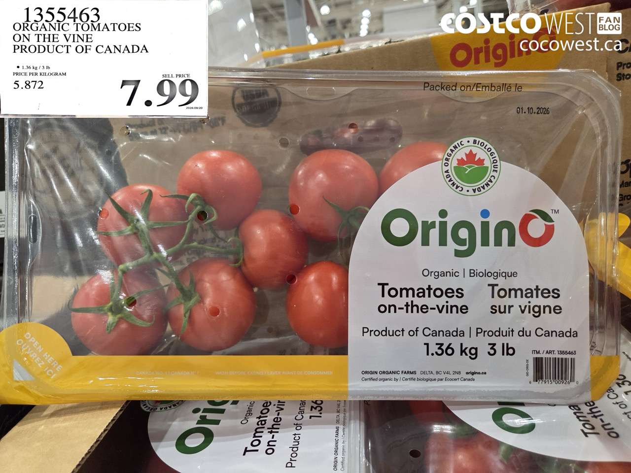 1355463 ORGANIC TOMATOES ON THE VINE PRODUCT OF CANADA $7.99