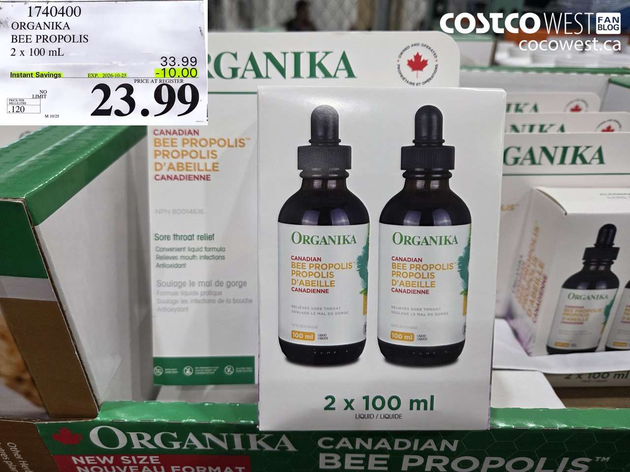 1740400 ORGANIKA BEE PROPOLIS 2 X 100 ML ($10.00 INSTANT SAVINGS EXPIRES ON 2026-10-25) $23.99
