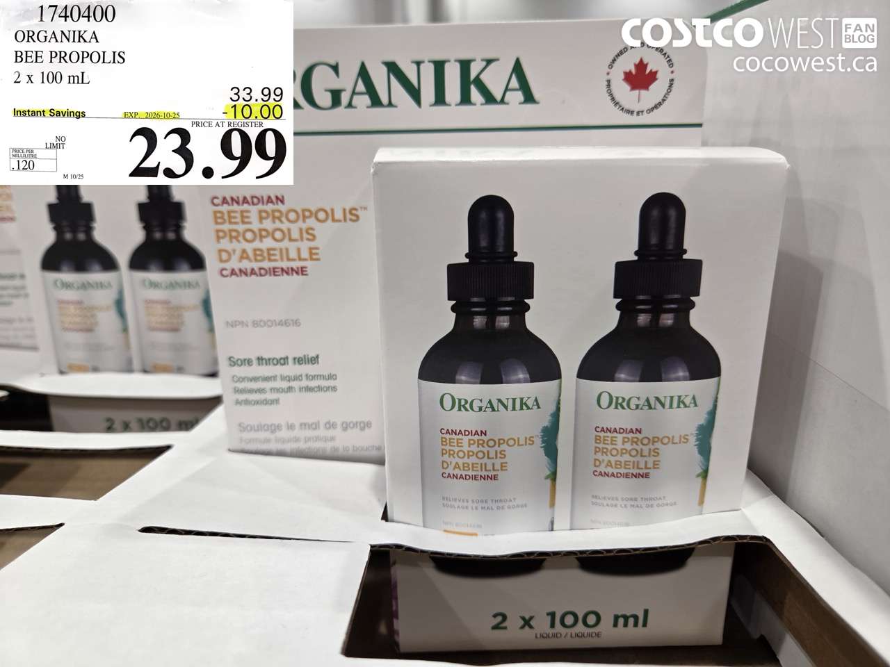 1740400 ORGANIKA BEE PROPOLIS 2 X 100 ML ($10.00 INSTANT SAVINGS EXPIRES ON 2026-10-25) $23.99