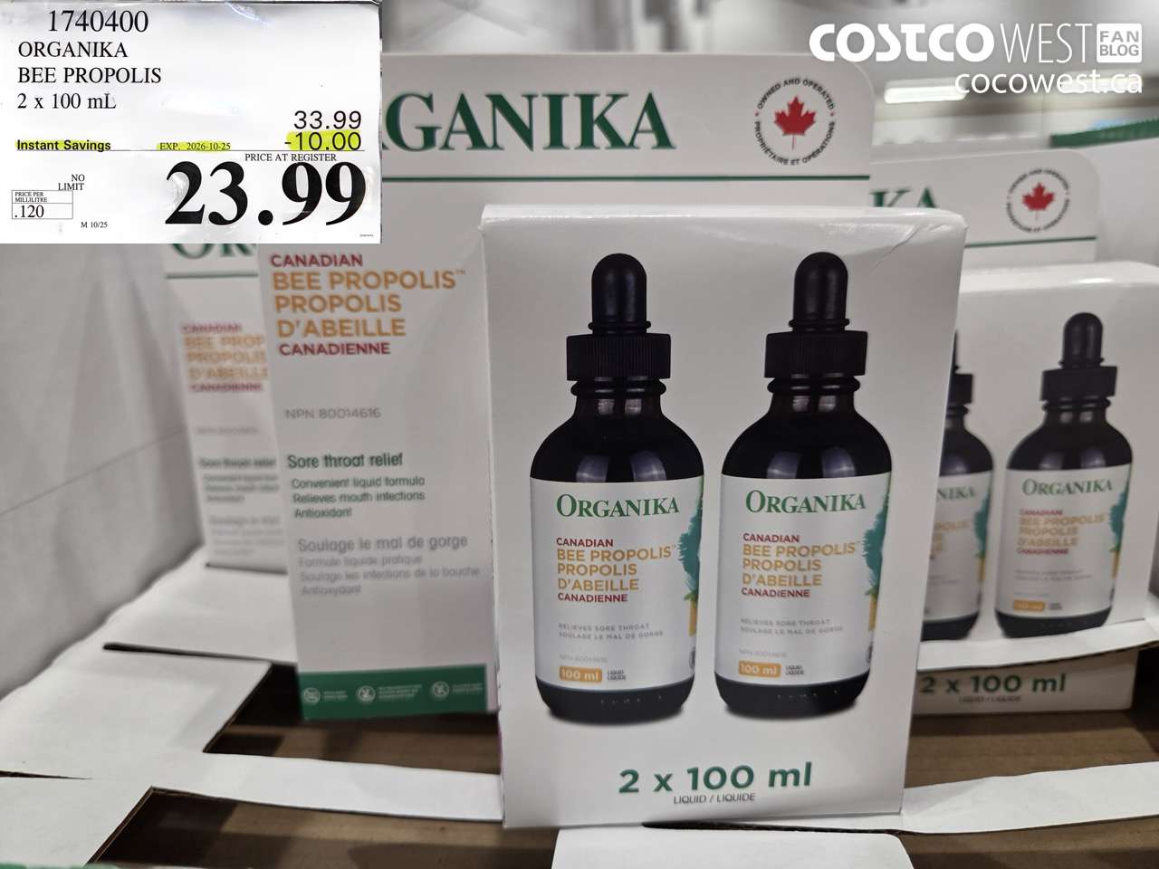 1740400 ORGANIKA BEE PROPOLIS 2 X 100 ML ($10.00 INSTANT SAVINGS EXPIRES ON 2026-10-25) $23.99