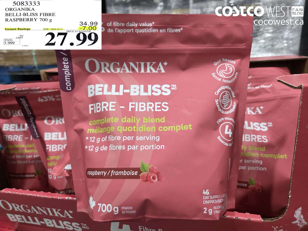 5083333 ORGANIKA BELLI-BLISS FIBRE RASPBERRY 700 G ($7.00 INSTANT SAVINGS EXPIRES ON 2026-10-11) $27.99