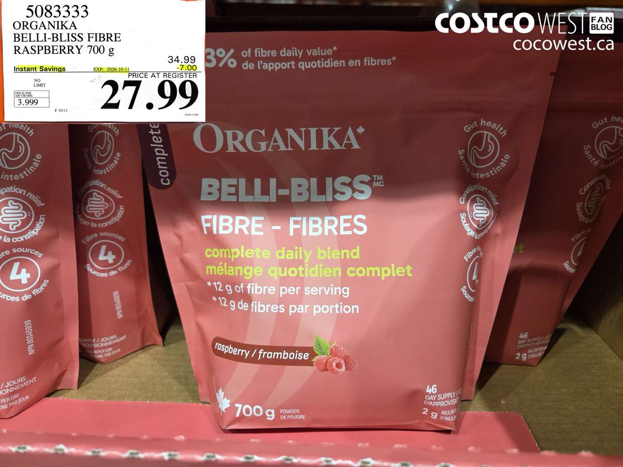 5083333 ORGANIKA BELLI-BLISS FIBRE RASPBERRY 700 G ($7.00 INSTANT SAVINGS EXPIRES ON 2026-10-11) $27.99