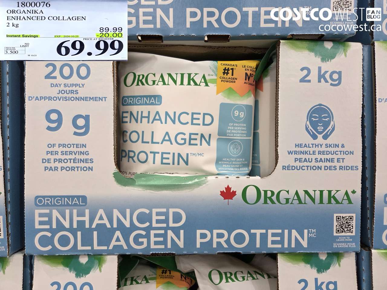 1800076 ORGANIKA ENHANCED COLLAGEN 2 KG ($20.00 INSTANT SAVINGS EXPIRES ON 2026-10-25) $69.99