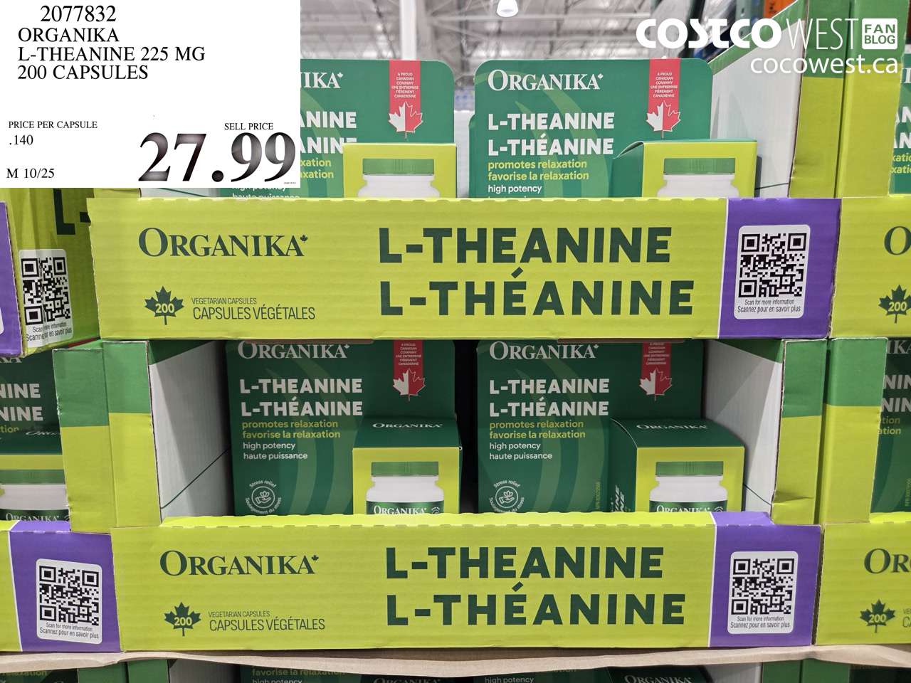 2077832 ORGANIKA L-THEANINE 225 MG 200 CAPSULES $27.99