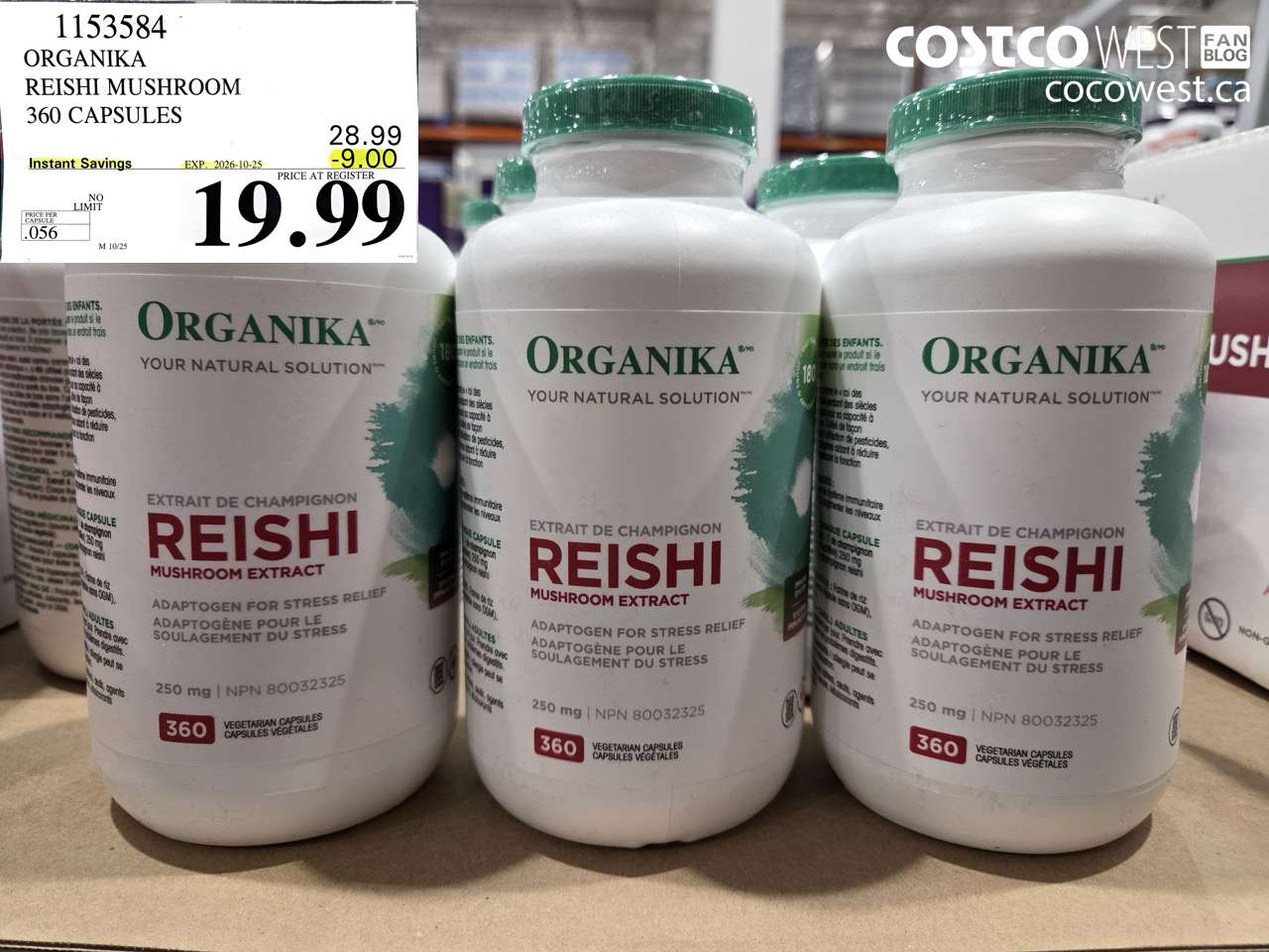 1153584 ORGANIKA REISHI MUSHROOM 360 CAPSULES ($9.00 INSTANT SAVINGS EXPIRES ON 2026-10-25) $19.99