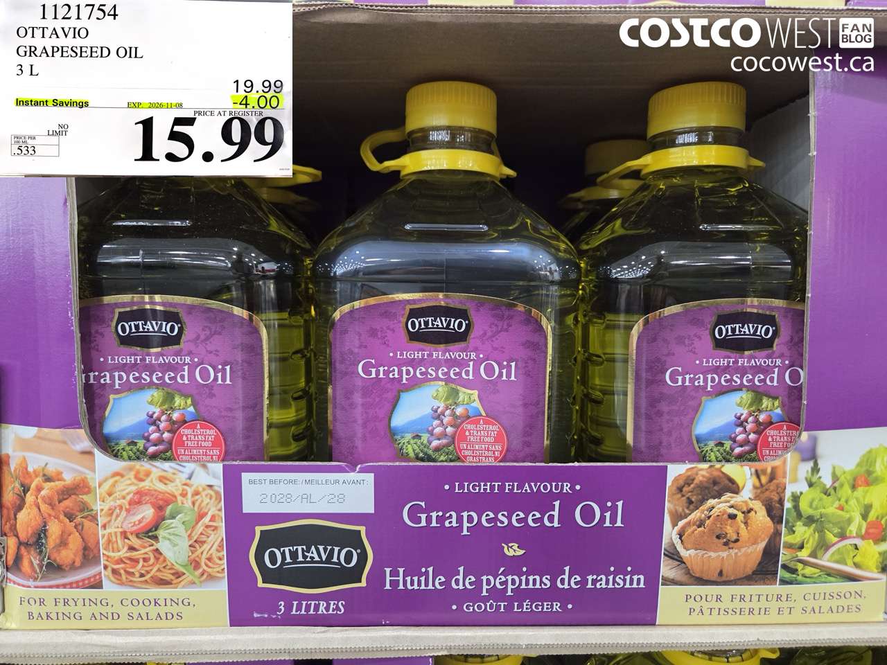 1121754 OTTAVIO GRAPESEED OIL 3 L ($4.00 INSTANT SAVINGS EXPIRES ON 2026-11-08) $15.99