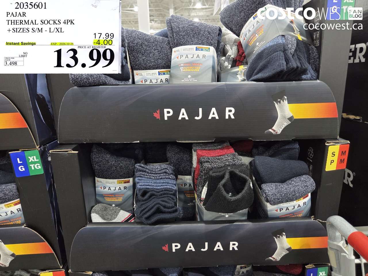 2035601 PAJAR THERMAL SOCKS 4PK SIZES S/M - L/XL ($4.00 INSTANT SAVINGS EXPIRES ON 2026-10-25) $13.99