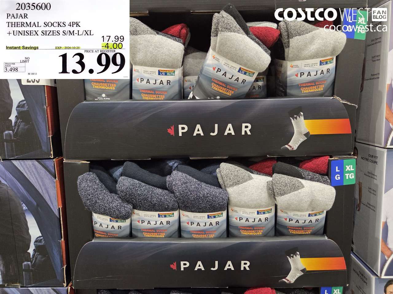 2035600 PAJAR THERMAL SOCKS 4PK +UNISEX SIZES S/M-L/XL ($4.00 INSTANT SAVINGS EXPIRES ON 2026-10-25) $13.99