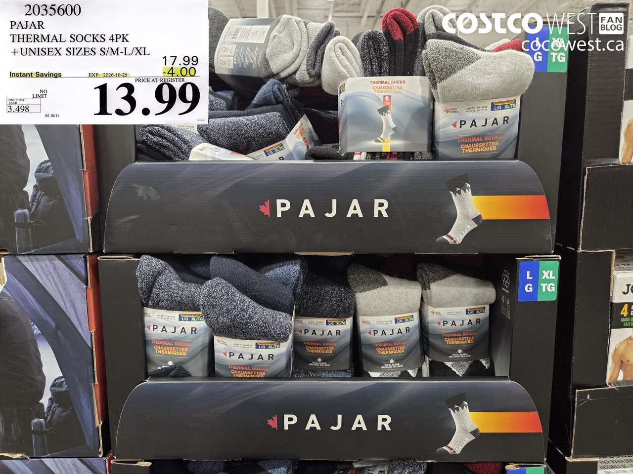 2035600 PAJAR THERMAL SOCKS 4PK UNISEX SIZES S/M-L/XL ($4.00 INSTANT SAVINGS EXPIRES ON 2026-10-25) $13.99