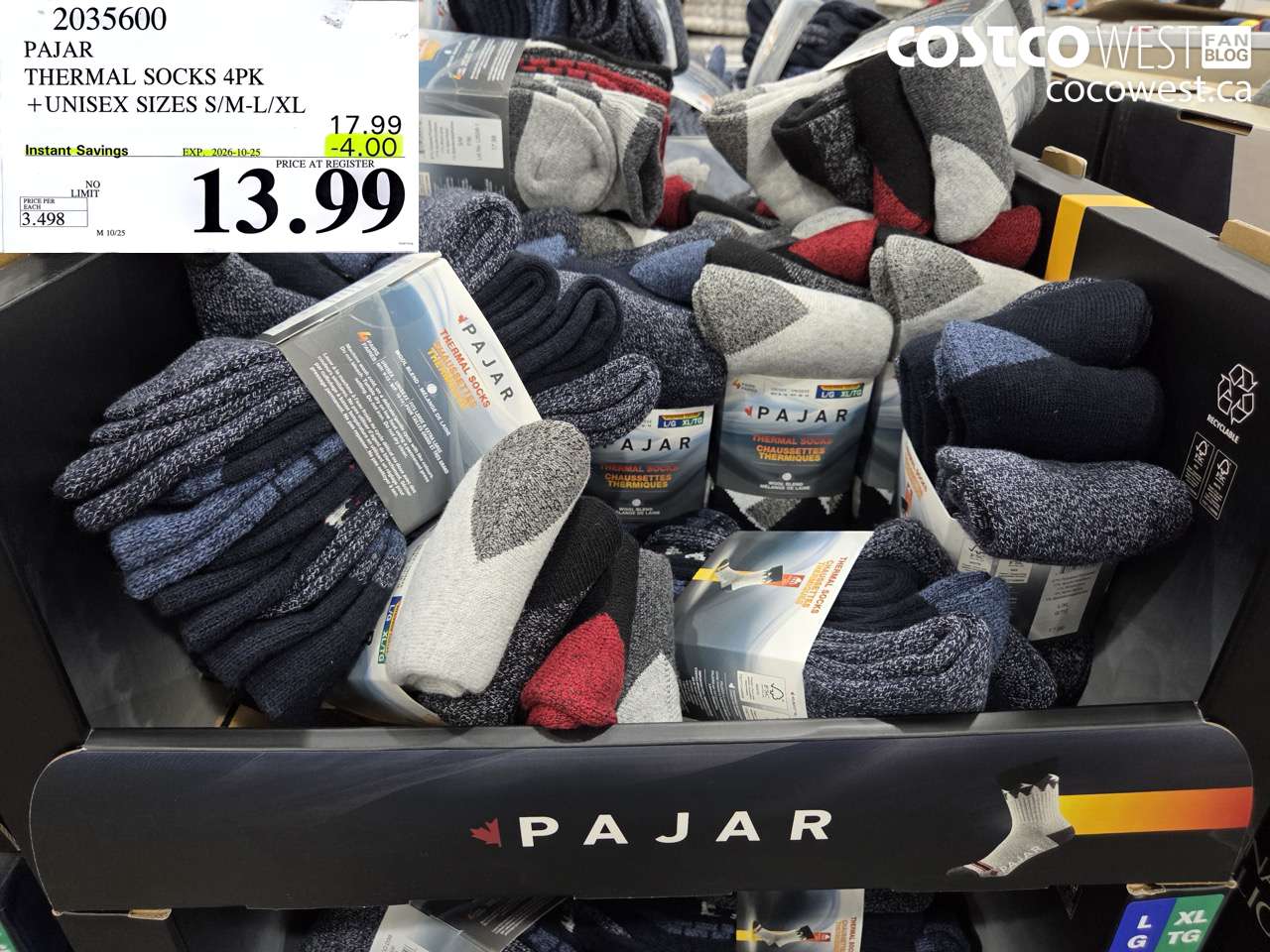 2035600 PAJAR THERMAL SOCKS 4PK +UNISEX SIZES S/M-L/XL ($4.00 INSTANT SAVINGS EXPIRES ON 2026-10-25) $13.99