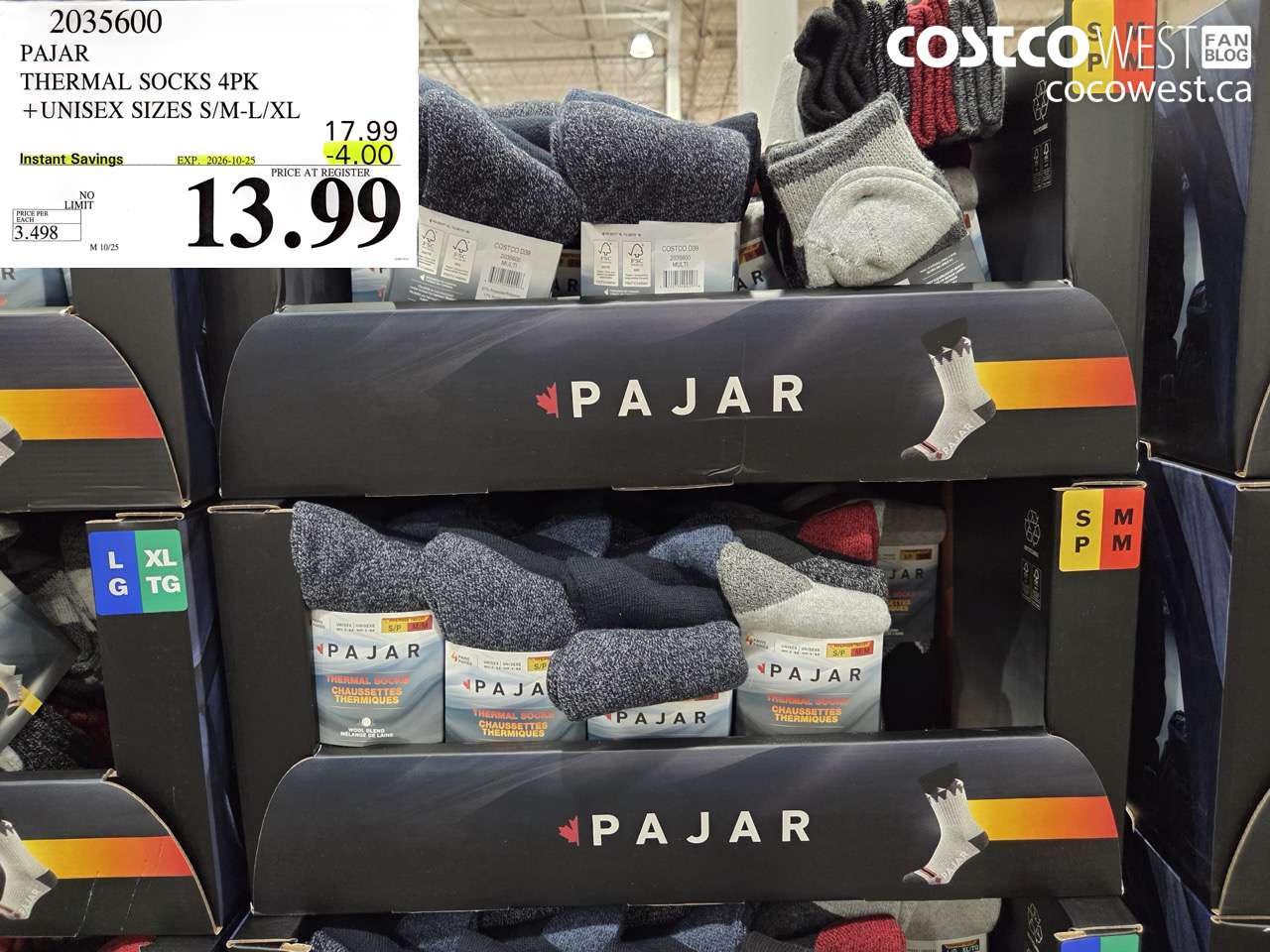2035600 PAJAR THERMAL SOCKS 4PK UNISEX SIZES S/M-L/XL ($4.00 INSTANT SAVINGS EXPIRES ON 2026-10-25) $13.99