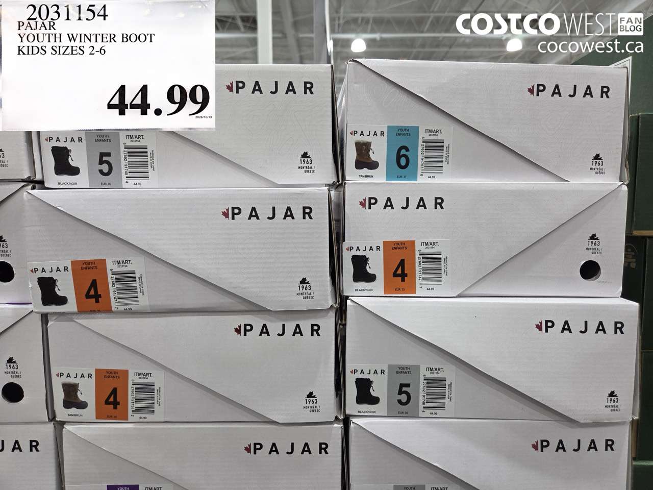 2031154 PAJAR YOUTH WINTER BOOT KIDS SIZES 2-6 $44.99