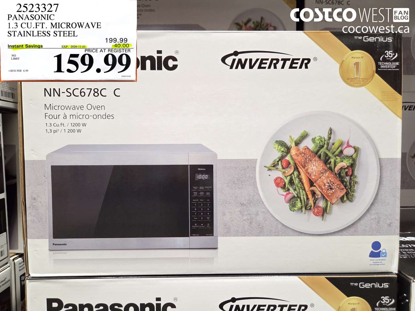 2523327 PANASONIC 1.3 CU.FT. MICROWAVE STAINLESS STEEL ($40.00 INSTANT SAVINGS EXPIRES ON 2026-11-01) $159.99