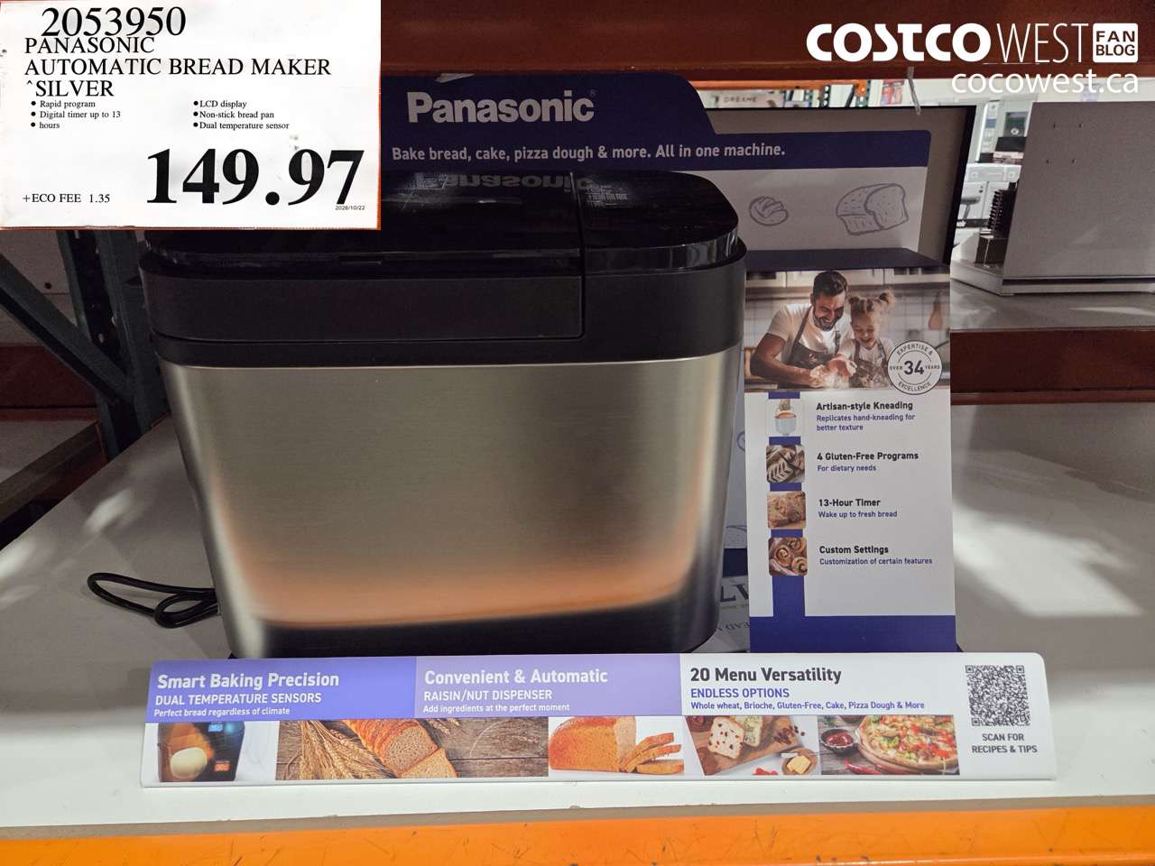 2053950 PANASONIC AUTOMATIC BREAD MAKER SILVER $149.97