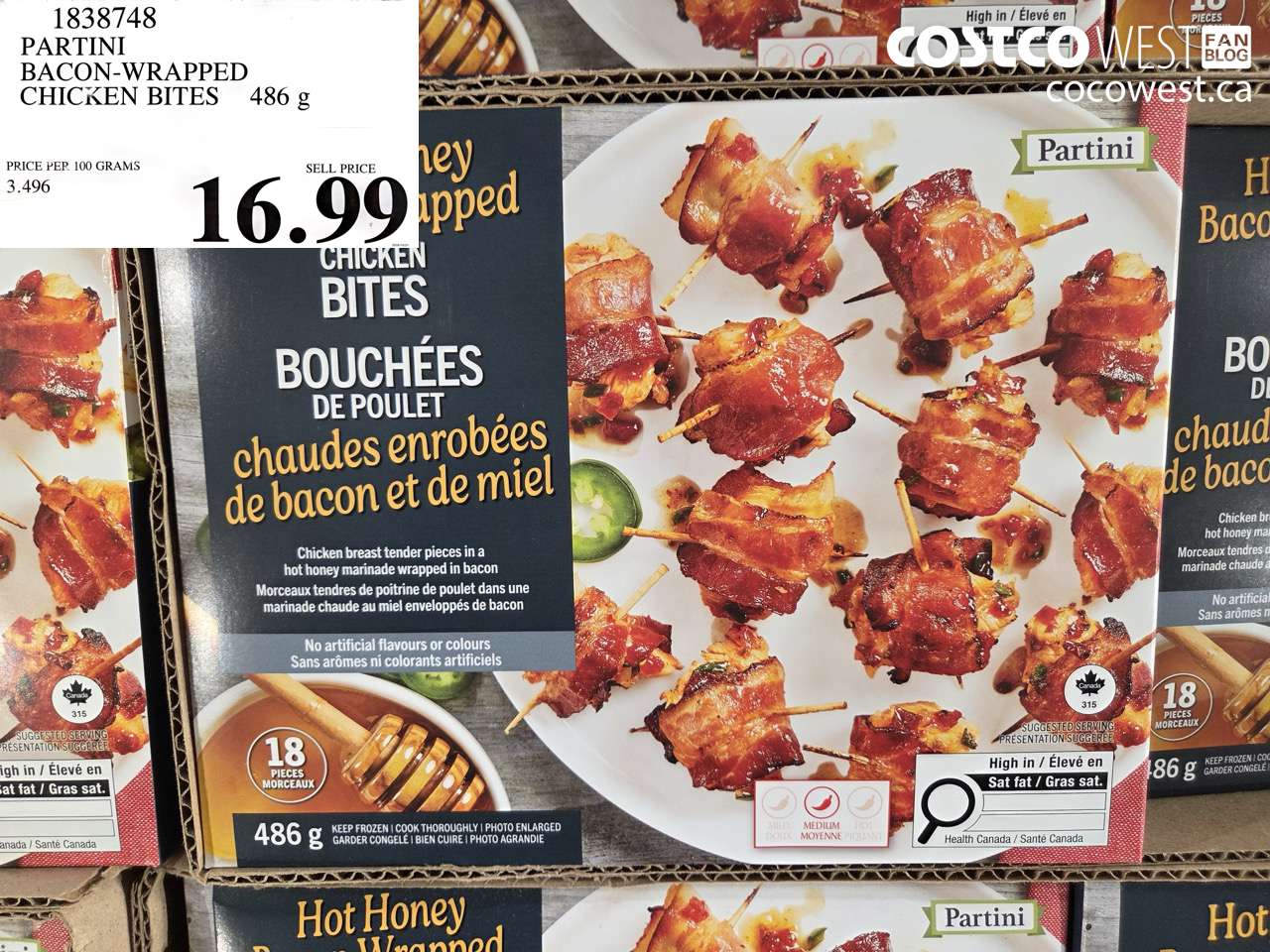 1838748 PARTINI BACON-WRAPPED CHICKEN BITES 486 G $16.99