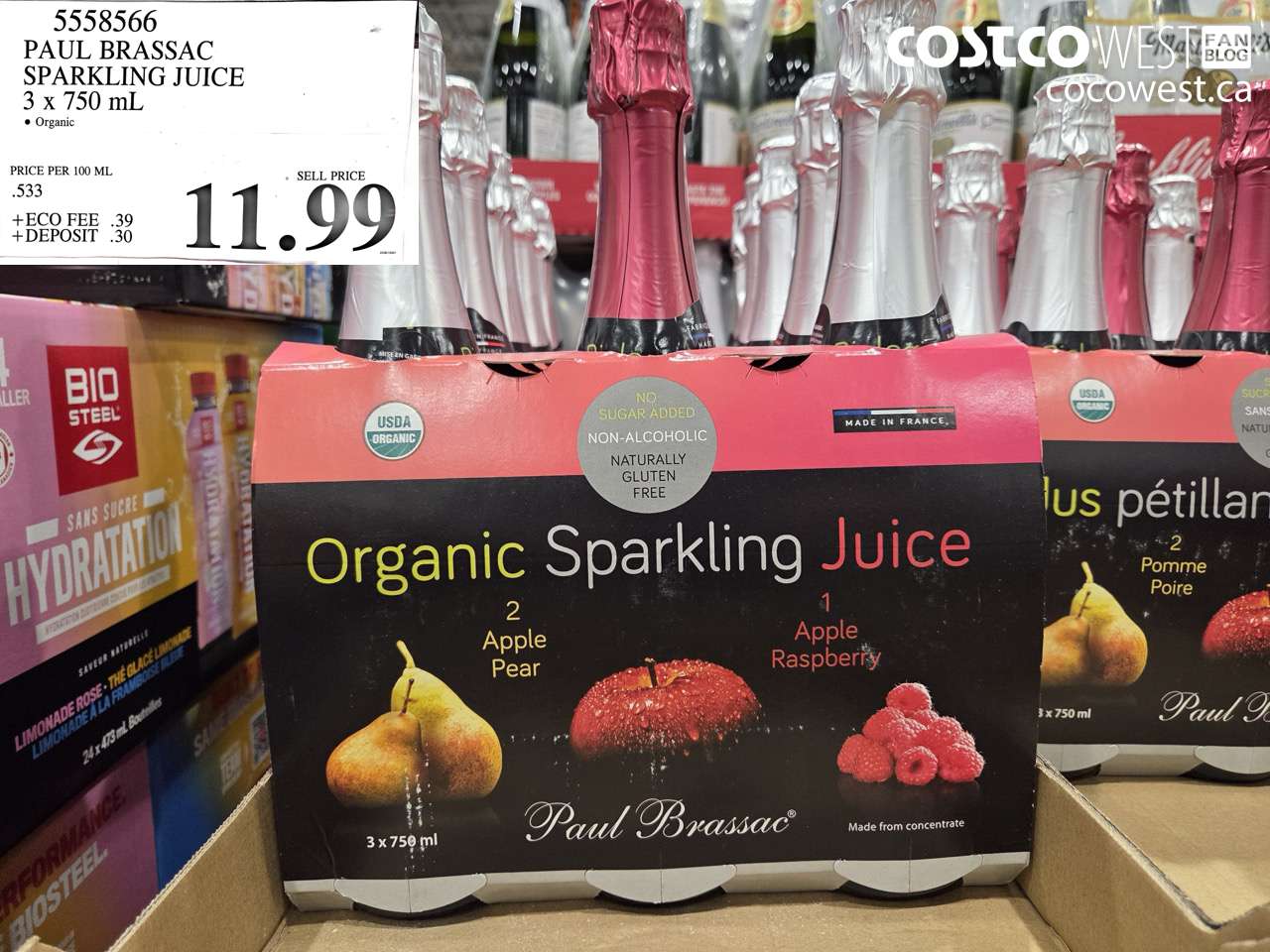 5558566 PAUL BRASSAC SPARKLING JUICE 3 X 750 ML $11.99