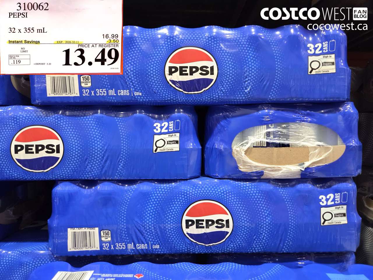 310062 PEPSI 32 X 355 ML ($3.50 INSTANT SAVINGS EXPIRES ON 2026-10-11) $13.49