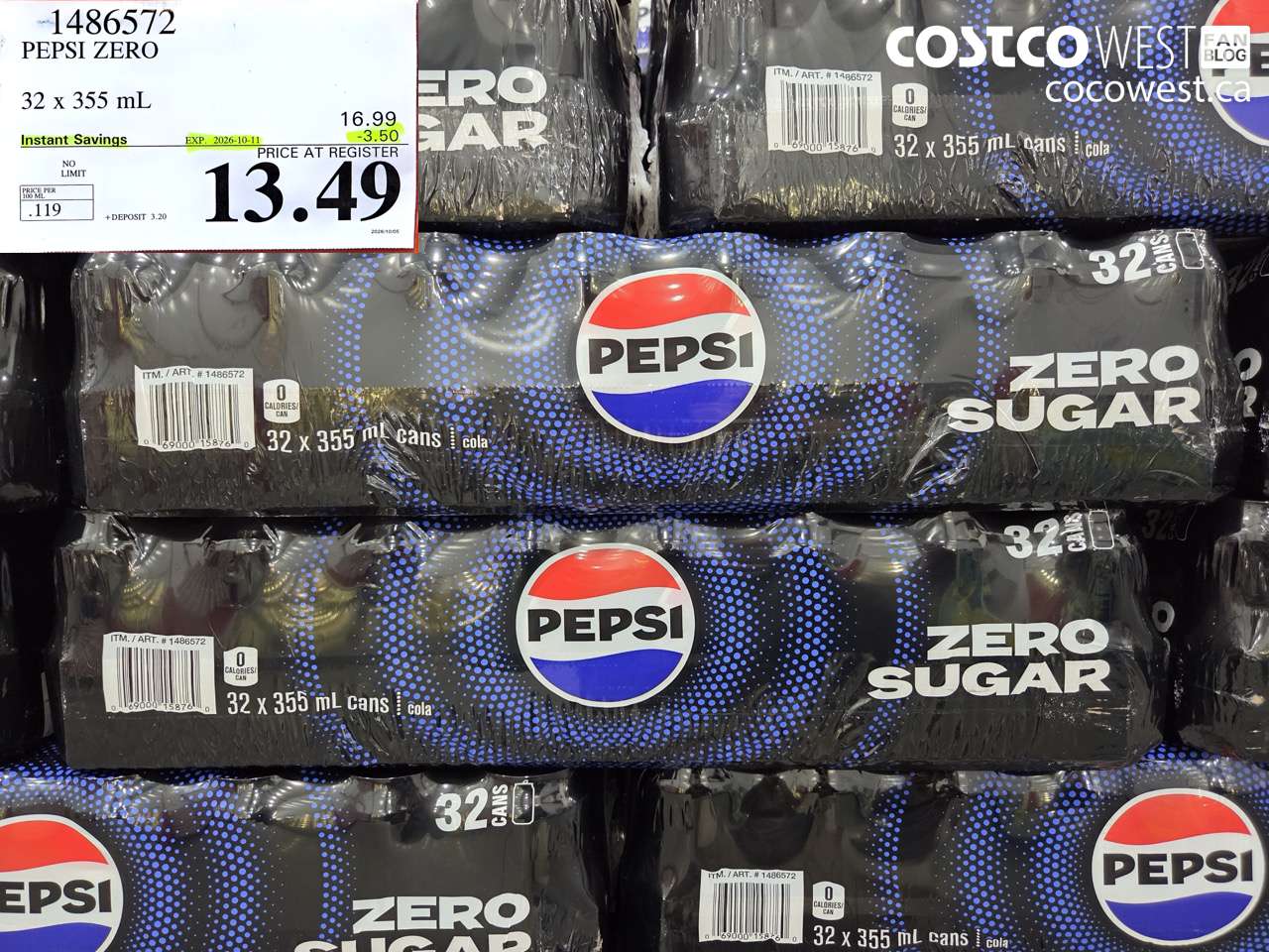 1486572 PEPSI ZERO 32 X 355 ML ($3.50 INSTANT SAVINGS EXPIRES ON 2026-10-11) $13.49