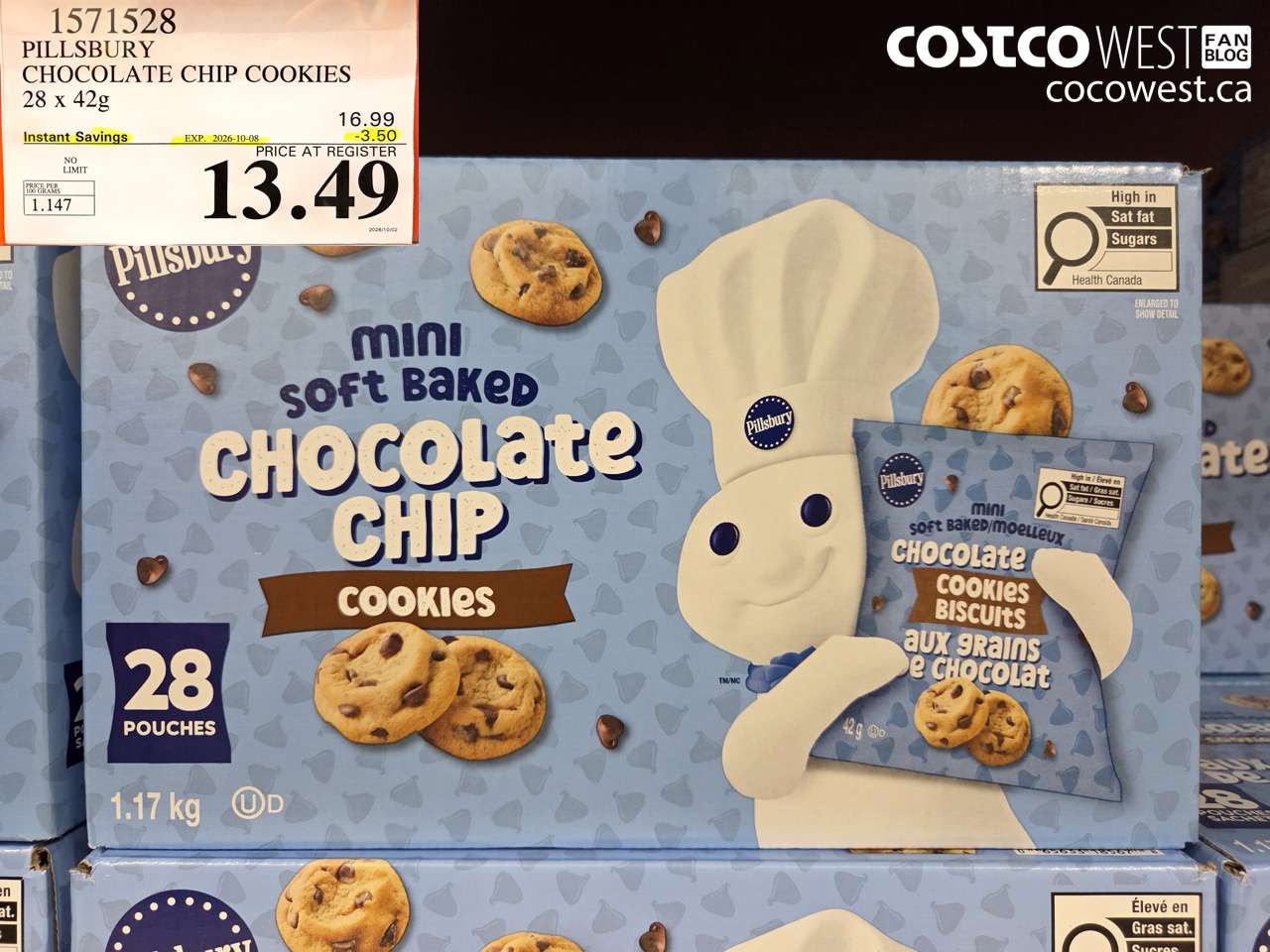 1571528 PILLSBURY CHOCOLATE CHIP COOKIES 28 X 42G ($3.50 INSTANT SAVINGS EXPIRES ON 2026-10-08) $13.49