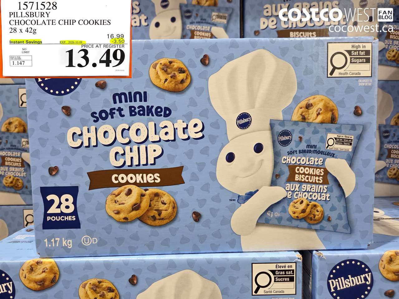 1571528 PILLSBURY CHOCOLATE CHIP COOKIES 28 X 42G ($3.50 INSTANT SAVINGS EXPIRES ON 2026-10-08) $13.49