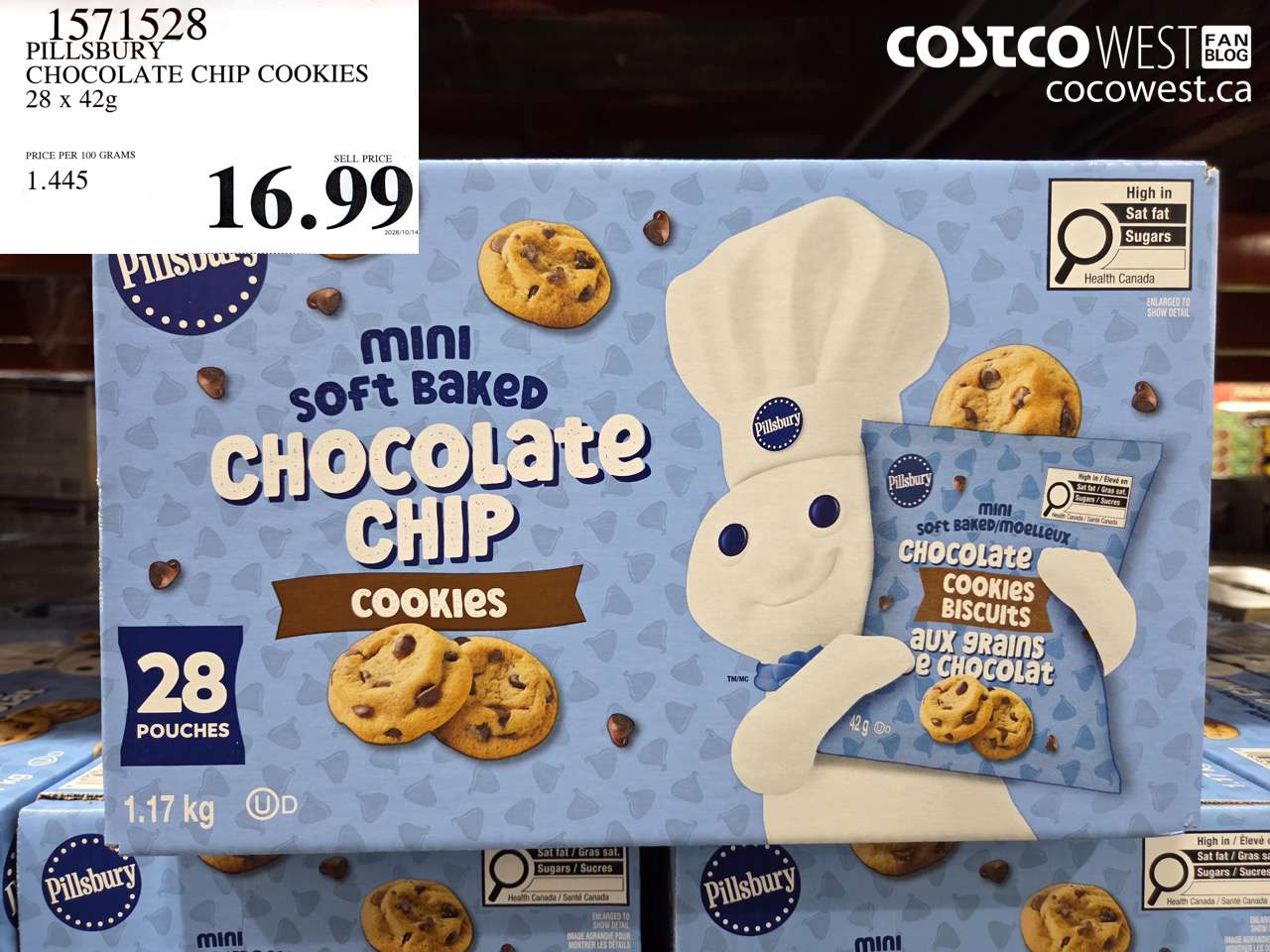 1571528 PILLSBURY CHOCOLATE CHIP COOKIES 28 X 42G $16.99