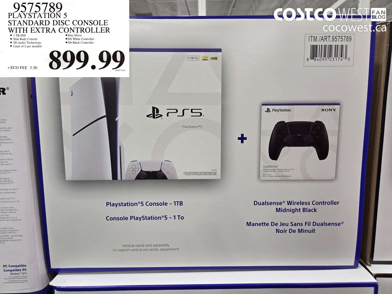 9575789 PLAYSTATION 5 STANDARD DISC CONSOLE WITH EXTRA CONTROLLER $899.99