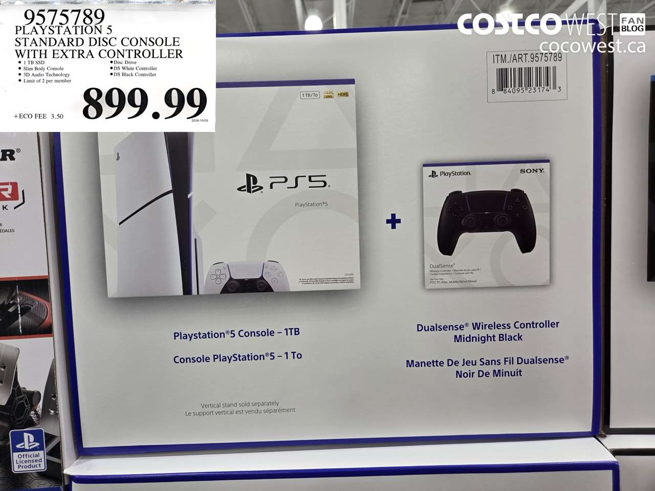 9575789 PLAYSTATION 5 STANDARD DISC CONSOLE WITH EXTRA CONTROLLER $899.99