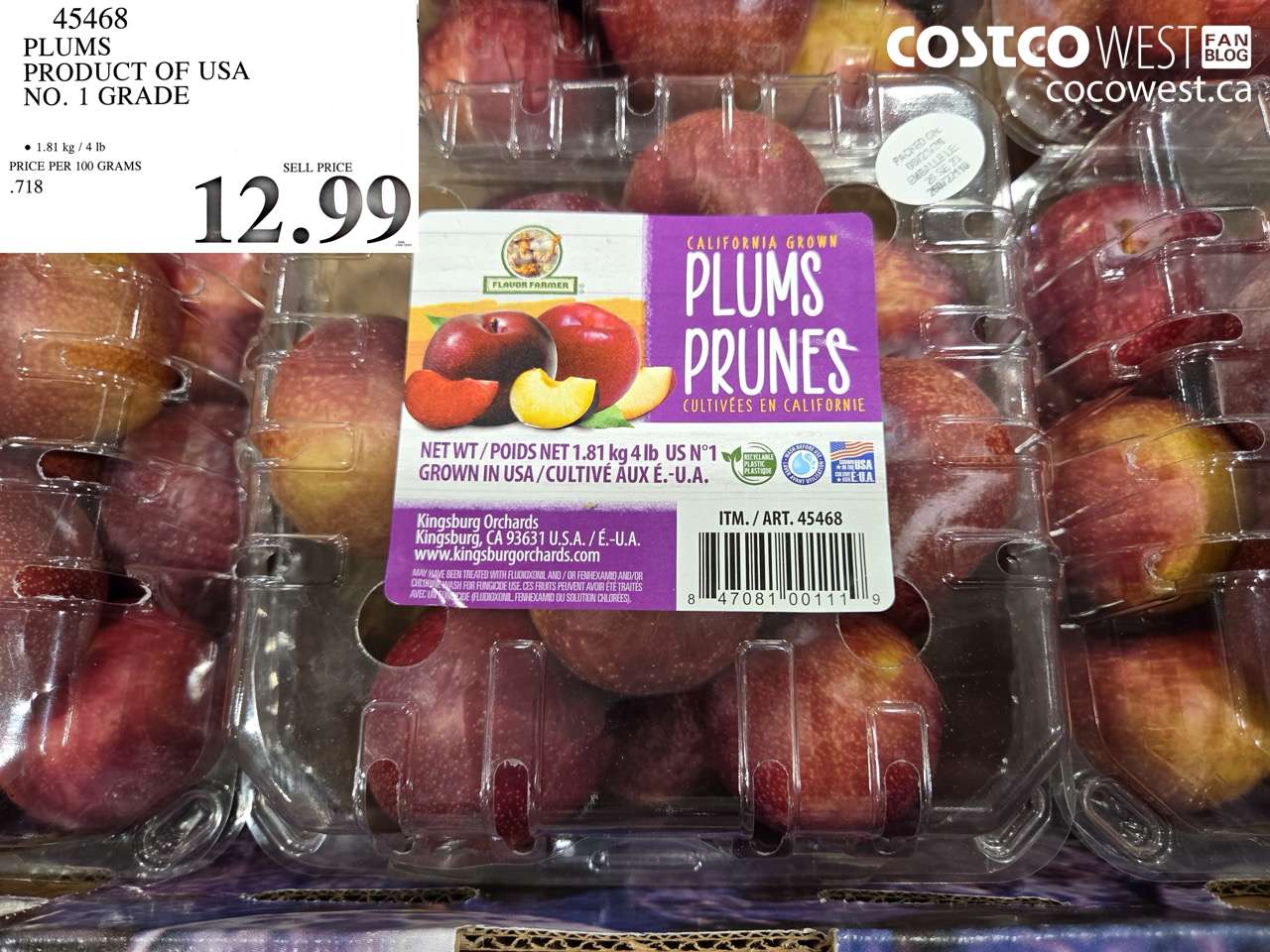 45468 PLUMS PRODUCT OF USA NO. 1 GRADE $12.99