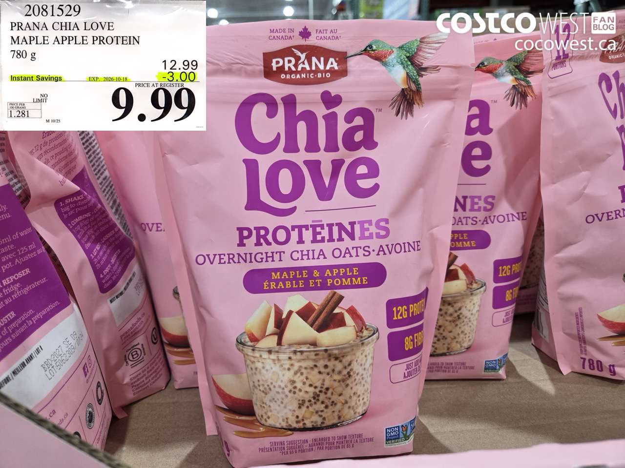 2081529 PRANA CHIA LOVE MAPLE APPLE PROTEIN 780 G ($3.00 INSTANT SAVINGS EXPIRES ON 2026-10-18) $9.99