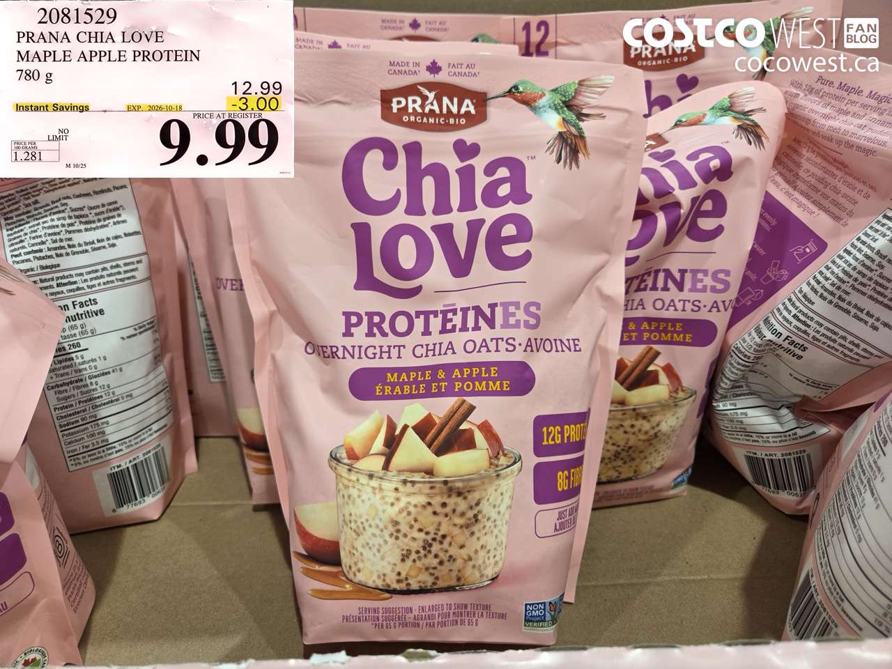 2081529 PRANA CHIA LOVE MAPLE APPLE PROTEIN 780 G ($3.00 INSTANT SAVINGS EXPIRES ON 2026-10-18) $9.99